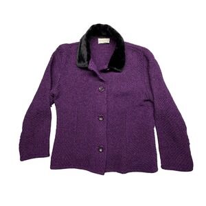 Weave of the Irish Purple Wool Faux Fur Collar Button Front Jacket Womens Medium